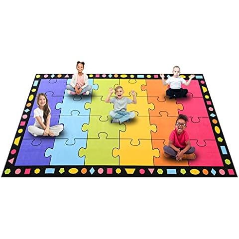 Booooom Jackson Classroom Rug Elementary 24 Spots Carpet Large Classroom Carpet Preschool Seating Rug for School, Preschool Rug with Non-Slip Backing, Puzzle (7.5x13 ft, Puzzle-009) Cover