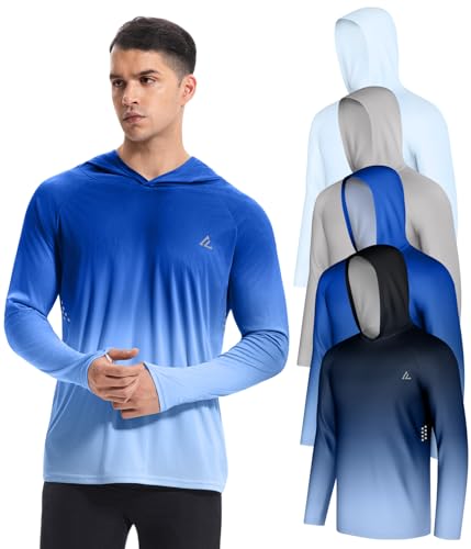 4 Pack Mens UPF 50+ Fishing Shirt Long Sleeve Sun Hoodie UV Protection L