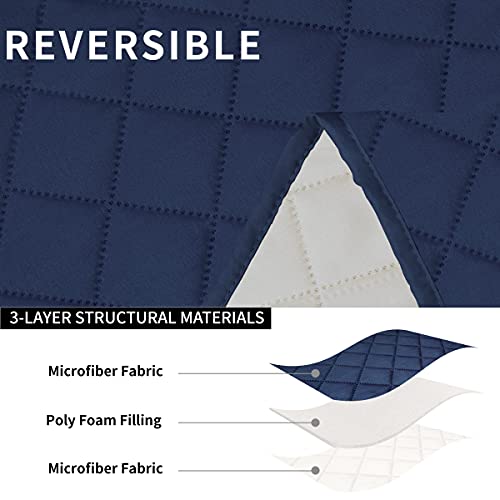 Image of Easy-Going Loveseat Recliner Cover with Console, Reversible Couch Cover for Living Room, Split Sofa Cover for Each Seat with Elastic Straps for Kids, Dogs, Pets(2 Seater, Navy /Ivory)