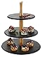 APS 3-stufige Etagere, Schieferplatten, Ø 30 cm, Ø 25 cm, Ø 20 cm, H:34 cm, Akazienholz