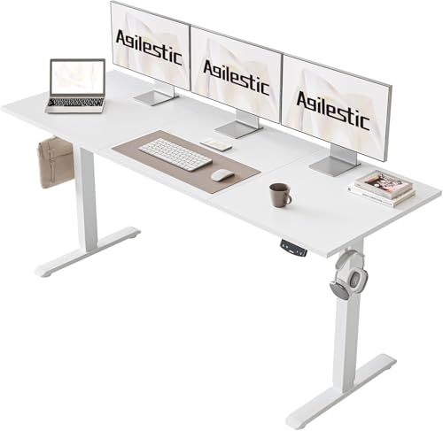 Agilestic Höhenverstellbarer Schreibtisch 160 x 60 cm, Stabiler Schreibtisch Höhenverstellbar Elektrisch mit Memory-Handsteuerung, Ergonomischer Steh-Sitz Tisch Computertisch, Weiß