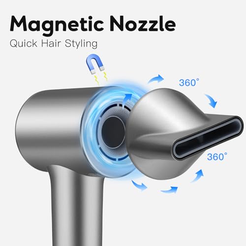 Fast Drying 1500W Hair Dryer with Negative Ions, Brushless Motor, and Magnetic Nozzle for Home and Travel