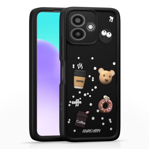 Image of Bintage Cute Fun Ball | Taddy Cartoon 3D Smiley Coffee Cup | Milk Donut | Full Protection Rubber Back Cover Compatible for Infinix X669C /Infinix Hot 30i - Black