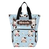 VELINTE Customizable Name Diaper Bag Cartoon Cow Birthday – Blue Baby Travel Backpack for Moms, Multi-Compartment Casual Handbag, Perfect Maternity & Travel Bag Gift