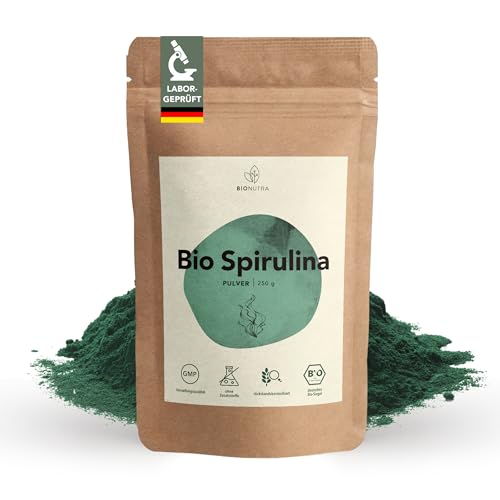 BIONUTRA® Bio Spirulina Pulver 250 g, rückstandskontrolliert, nach EU-ÖKO-Standard hergestellt, vegan, laktose- & glutenfrei, ohne Zusätze, Spirulina Pulver Bio BIONUTRA® Bio Spirulina Pulver 250 g, rückstandskontrolliert, nach EU-ÖKO-Standard hergestellt, vegan, laktose- & glutenfrei, ohne Zusätze, Spirulina Pulver Bio