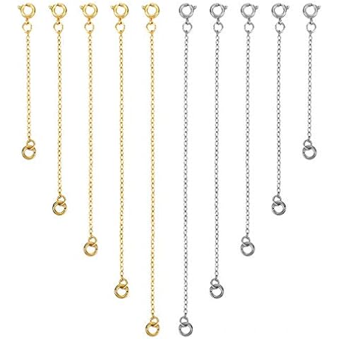 Dokpav 10 Pcs Stainless Steel Necklace Chain Extender Set, Bracelet Extender Chain Extender for Jewelry Making - Gold and Silver Cover