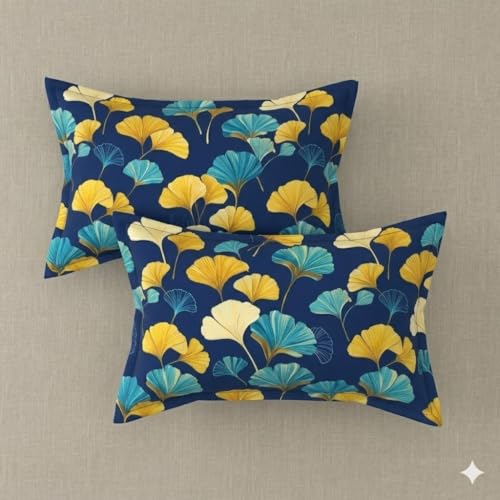 Image of Cotton Bolls Textiles Glace Cotton Flat Bedsheet 90x90 Inch with 2 Pillow Covers - Soft Breathable Glace Cotton, Printed Bedding Set for Double Bed