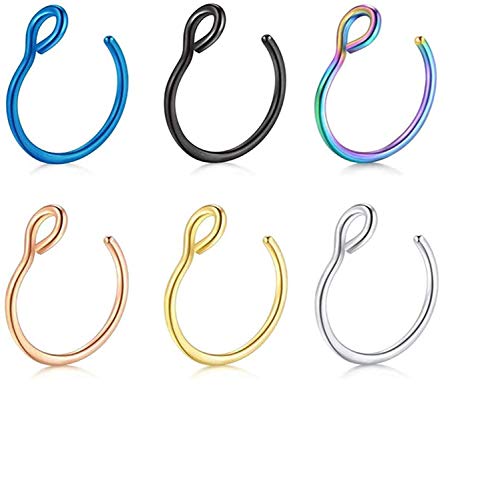 10000000000000000 PCS 20 Gauge Fake Septum Nose Rings Hoop Non Piercing 316L Stainless Steel Clip On Faux Lip Ear Nose Hoop Ring Studs Earrings Fake Body Piercings for Women Men Girl Piercing