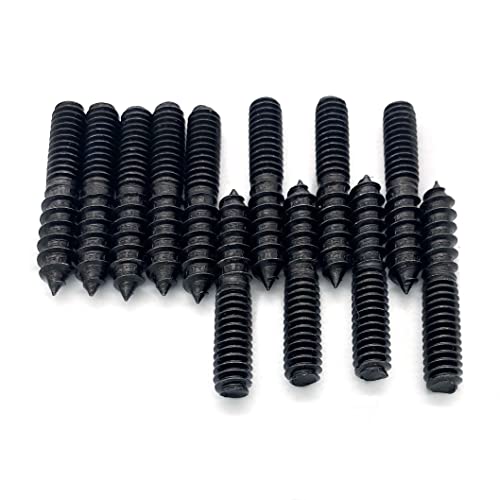 Image of 12 Pack 1 /4-20 x 1-1 /2 Inch Black Hanger Bolts 1 /4-20 inch Double Headed Bolts 1 /4 Wood Dowel Screw Self-Tapping Screw Hanger Bolts for Furniture Screws Double Screw Threaded Rods Bolt 37mm Length