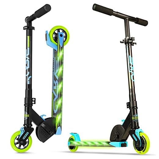 Madd Gear Carve Flight LED Light-Up Kick Scooter - for Kids 3 and Up - Foldable Adjustable Kids Beginer Scooter - Lightweight and Durable Aluminum Deck - 100 mm Wheels and Foam Grips