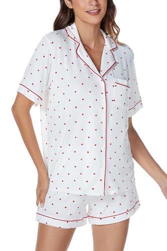 Image of LUBOT Womens Bamboo Viscose Pajamas for Women PJ Set 2 Piece Cooling Soft Short Sleeve Capri Pants Summer Sleepwear Set S-XXL