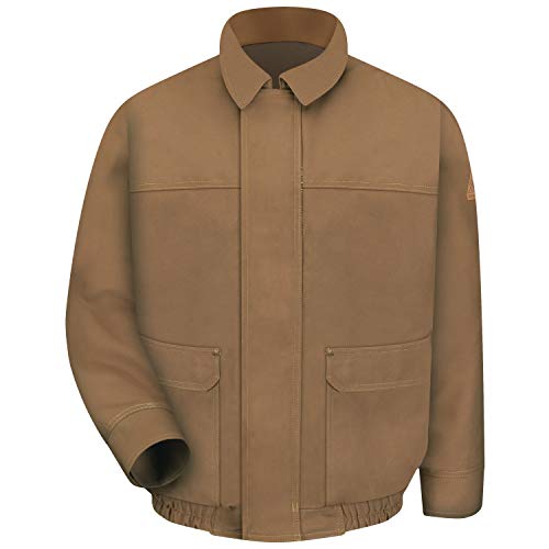 Bulwark Flame Resistant 11 oz Cotton/Nylon Excel FR ComforTouch Regular Brown Duck Lined Bomber Jacket with Self Fabric Lay-Flat Collar, Brown Duck, 2X-Large