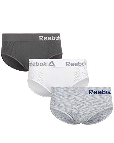 Reebok Womens Seamless Hipster Panties (3 Pack) (Blue Spacedye/White/Ash Grey, Medium)