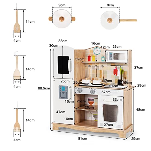 COSTWAY Kinderküche Holz, Kinder Spielküche mit Licht & Sound, Spielzeugküche Holzküche mit Spüle Backofen Mikrowelle… – Bild 8