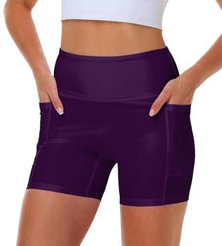 Image of AOBUTE Womens 9 inch /10 inch /11 inch Long Swim Board Shorts High Waisted UPF 50+ Biker Shorts with Pockets