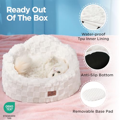Joydeco Cloud Dog Bed for Small Dogs & Cats, Washable Pet Bed with Orthopedic Foam and Removable Checkered Plush Pad, Non-Slip Bottom for Indoor Puppies and Kittens, 22x20 Inch, White - Image 5