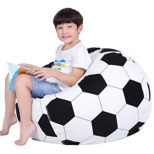 Lukeight Soccer Stuffed Animal Storage Bean Bag Chair Cover - Premium Canvas Organizer with YKK...