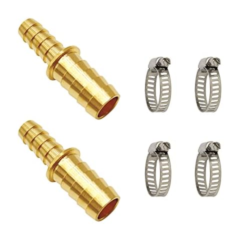 Brass Hose Barb Reducer 2 PCS, LIONMAX Hose Barb Fittings Adapter, 3/8'' to 1/2'' Barb Hose ID, with 4 Hose Clamps, Splicer Mender Union, for Air/Water/Fuel Cover