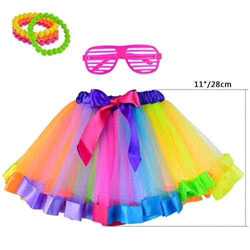 Miayon 6 In 1 80S Costume Accessories For Kids 1980S Fancy Outfits And Tutu Set For 80S Retro Theme Cosplay Party For Girl(Rainbow) #TOP1