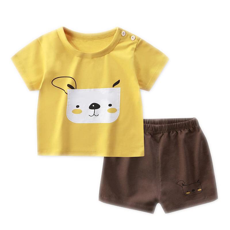 Image of Bold N Elegant Kids Cartoon Stripe Print Cotton Cute Half Sleeve T-shirt and Shorts Clothing Set for Infant Toddler Baby Boy Girl