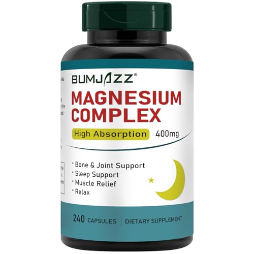 Complejo de magnesio - Altamente dosificado a partir de 5 compuestos - 240 comprimidos - 400 mg de magnesio elemental por dosis diaria - Probado en laboratorio, vegano