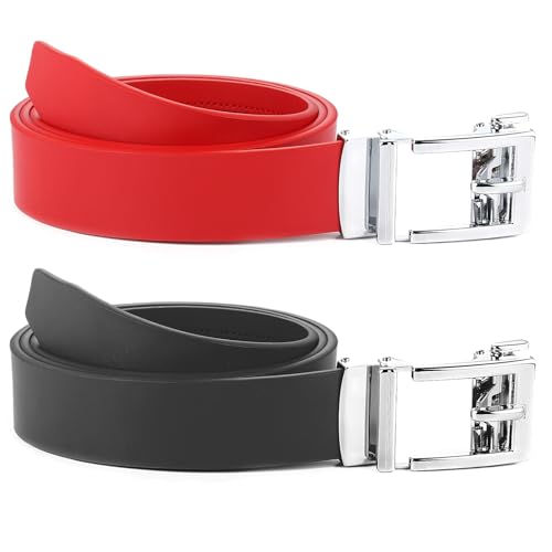 Image of Gelante Genuine Leather Ratchet Dress Belt With Automatic Sliding Buckle - Minimalistic Style-Trim to Fit