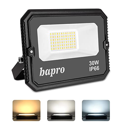 loyal 30W Dimmable Projecteur LED Exterieur, Super Lumineux 3000LM Lumière de Sécurité Dimmable par interrupteur, 2700K-6500K-4000K, IP66 Étanche Spot LED Dimmable pour Cour Entrée Terrasse