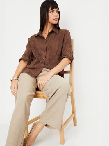 Image of Max Plus Size Women Embroidered Oversized Cotton Shirt