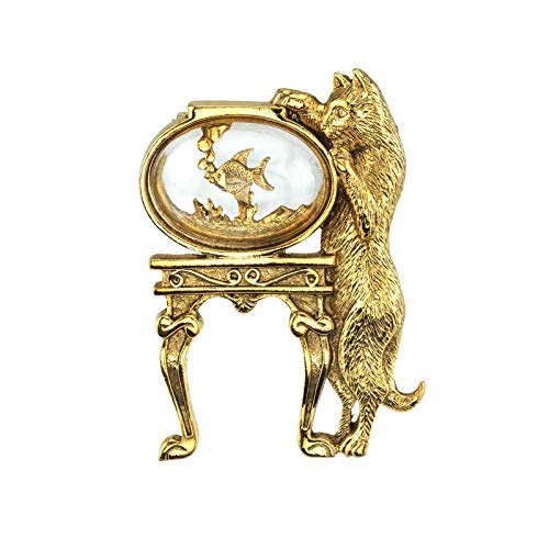 1928 Jewelry Women s 14k Gold-Dipped Crystal Cat and Fish Bowl Pin, Gold, One Size, Gold