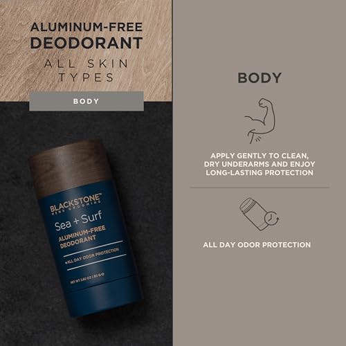 Blackstone Men's Grooming Aluminum-Free Deodorant - All Day Odor Protection | Long Lasting Protection - Sea & Surf (2.82 oz)