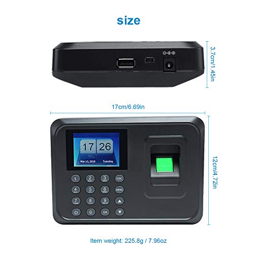 Aibecy Intelligent Biometric Fingerprint Password Attendance Machine Employee Checking-in Recorder 2.4 inch TFT LCD Screen DC 5V Time Attendance Clock - Thumbnail 3