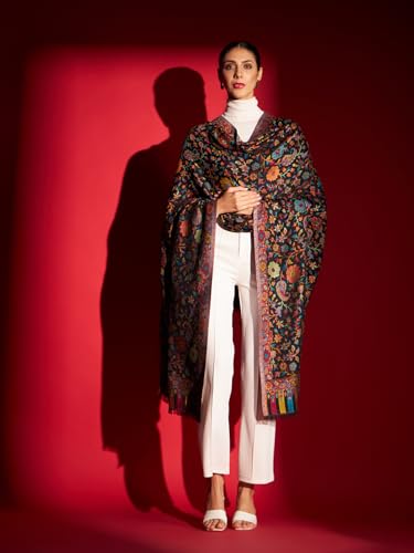 Zamour Women Kani Kashmiri Weave Large Scarf Shawl Wrap in Soft Modal Material 40x80 inches (Black)3