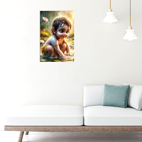 Clickedin Baby Krishna Photo Posters For Pregnant Women, Self Adhesive Cute Bal Gopal Poster For Room Wall Decoration (Pack Of 1) (Design 2)