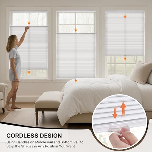 LazBlinds Top Down Bottom Up (TDBU) Cordless Cellular Shades, Light Filtering Honeycomb Shades Thermal Insulation Noise Reduction Blinds for Windows, 25" W x 64" H, White by LazBlinds - Image 4