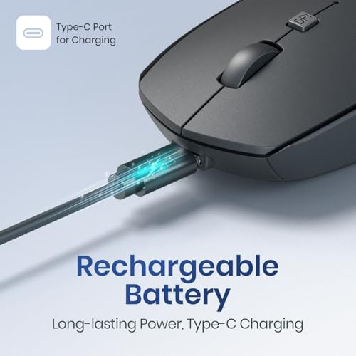 Image of Portronics Toad 23 Pro Wireless Rechargeable Bluetooth Optical Mouse with 2.4GHz, USB Nano Dongle, Optical Orientation, Click Wheel, Adjustable DPI Upto 3200, Type C Rechargeable(Black)