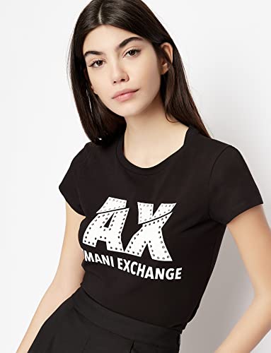 Armani Exchange Women's Studded Logo Slim Fit Scoop Neck Tee2