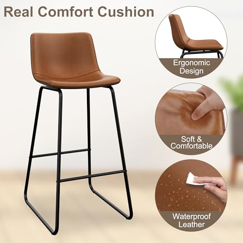 Image of REONEY Bar Stool Set of 2, 30 inch Urban Faux Leather Counter Stool, Dark Brown