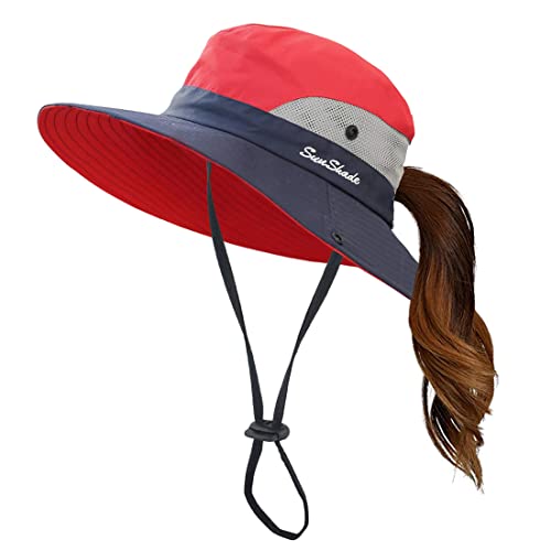 Kids Girl Summer Sun Hat Wide Brim Outdoor UV Protection Hats Foldable Ponytail Beach Bucket Cap