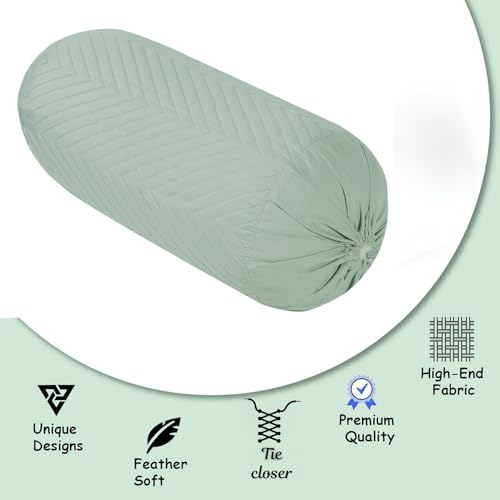 Image of RD TREND Glace Cotton Quilted Bolster Cover Size-16x32 Inches | Soft & Durable Cylindrical Pillow Cover for Bolster Pillow | Perfect for Sofa, Diwan,Couch & Bed Decor (Peista Green)