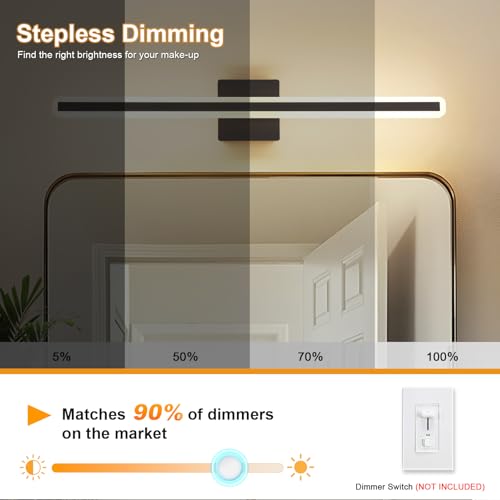 Image of 31.5 Inch 5 Color Adjustable Vanity Lights Over Mirror Vanity Lighting Fixtures for Bath Matt Black Bathroom Light Fixtures Over Mirror Black Led Modern Light Bar 5CCT