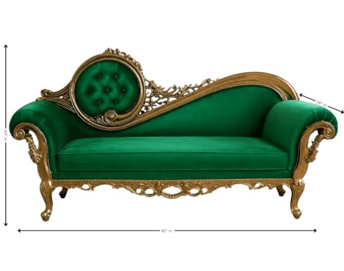 Image of Victorian Style Chaise Lounge, Tufted Cream Upholstery, Mahogany Wood Frame, Classic Living Room Furniture (Green)