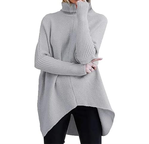 Women Knit Sweater Full Sleeve Turtleneck Irregular Pullover Casual Solid Spliced Autumn Winter Top2