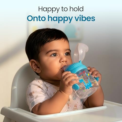 Image of LuvLap Star Anti Spill Spout Sipper for Kids with Twin Handles, 270 ml, Sippy Cups with Soft Silicone Spout and Weighted Straw, Water Bottle for Kids, Non-Toxic & BPA Free (Blue)