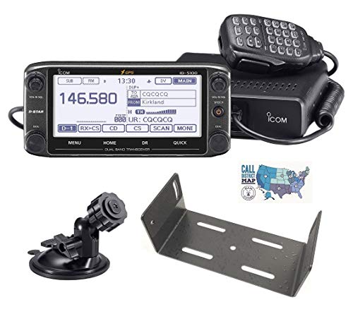 Bundle - 4 Items - Includes Icom ID-5100A Deluxe VHF/UHF D-Star Transceiver, MBF-1 Control Head Suction Cup Base, MBF-4 Main Body Mounting Bracket and Ham Guides TM Quick Reference Card