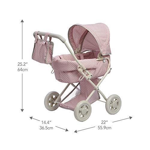 Olivia's Little World Buggy-Style Baby Doll Stroller with Retractable Canopy, Storage Underneath, Detachable Bassinet, Travel Nursery Bag, Comfortable to Push, Pink and Gray by Olivia's Little World - Image 4