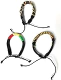 Lot de 3 bracelets rasta en cuir avec tissage en coton