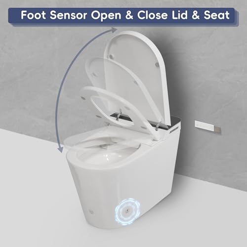 Inodoro Inteligente Sin Tanque con Bidet Integrado, Cerámica, Blanco y Gris, 27.95 x 16.14 x 18.74 pulgadas, 88 Libras, Montaje en Piso, Ovalado, Asiento de Polipropileno miniatura 7