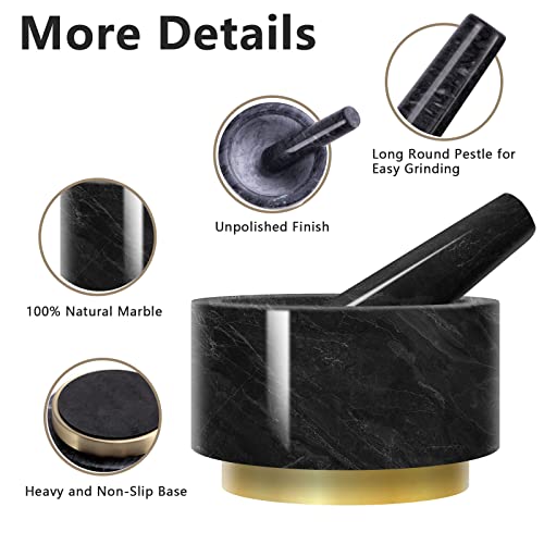Luvan Mortar And Pestle Set,5.5 Inch 1.6 Cups Polished Natural Marble Stone Grinder Bowl Large,Non-Slip Copper Base Easy Clean,For Crushing/Grinding-Guacamole,Spices,Salsa And Pesto (Black) #TOP4