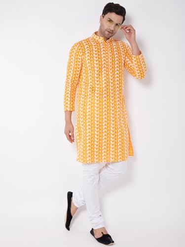 Image of VASTRAMAY Men Vastramay Men's Orange Pure Cotton Kurta