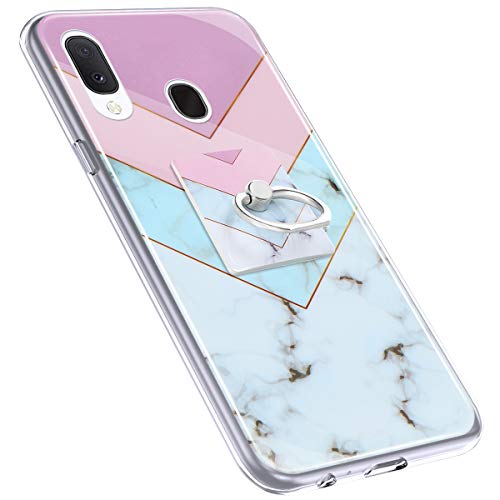 Urhause Cover Compatible with Samsung Galaxy A20e Case Sparkle Glitter Bling Marble Case TPU Silicone Ring Holder Cover 360 Degree Rotation Ring Holder Kickstand Shiny Bling Shockproof Cover Rainbow